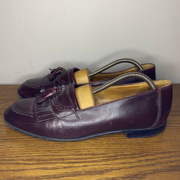 Vintage Alfani Mens Burgundy Leather Kiltie Tassel Loafers Made in Italy 9.5M - Picture 3 of 7